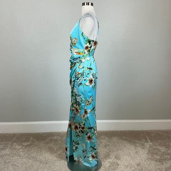 Vince Camuto Backless Floral Satin Sleeveless Maxi Dress Colorful Blue Size 14 - Picture 6 of 13